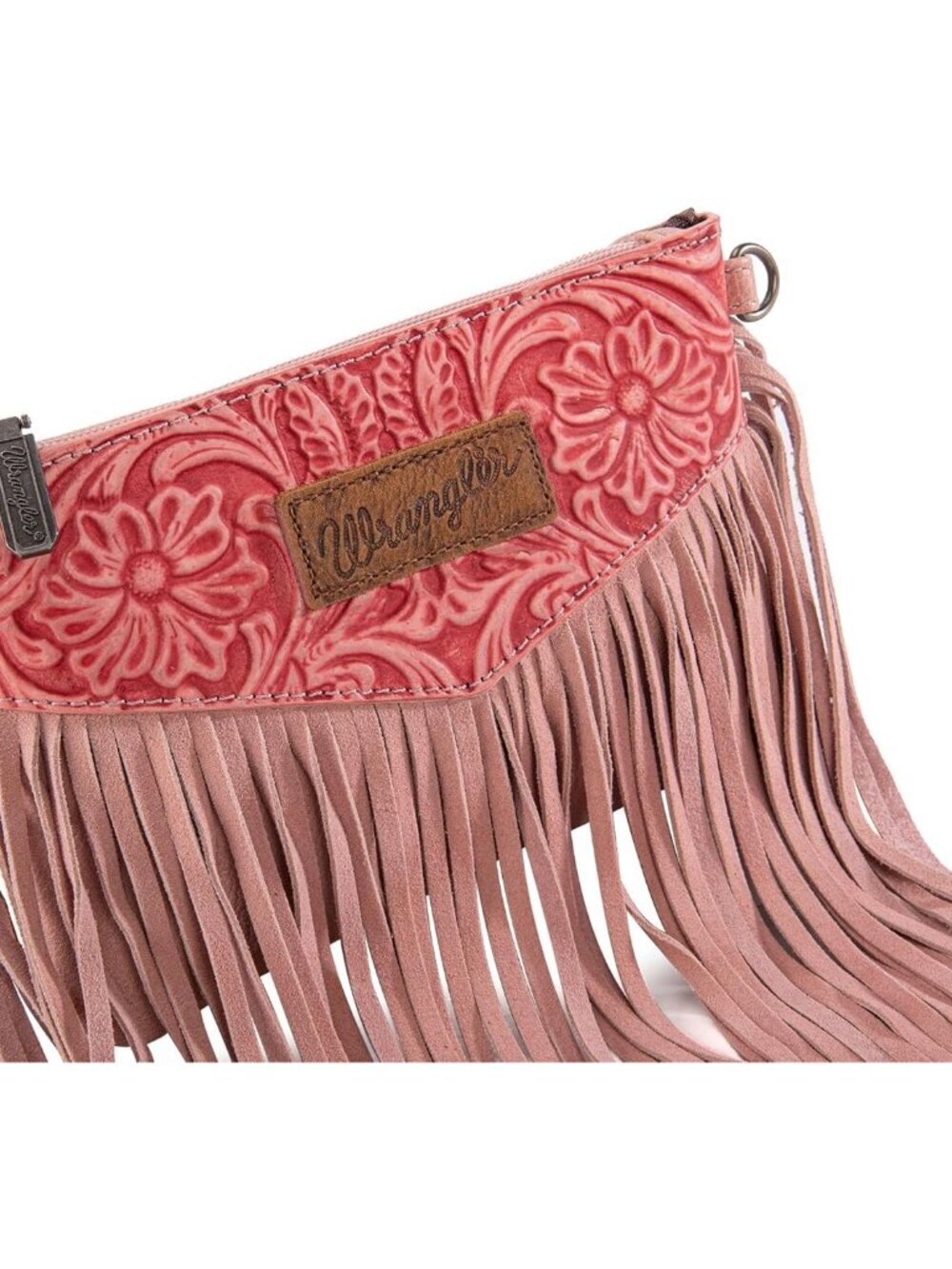 Women's Angel Peach Wrangler Small Purse Imported Wristlet Fringe Crossbody Bag - Picture 3 of 6
